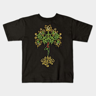 Gold Yoga Tree Pose Kids T-Shirt